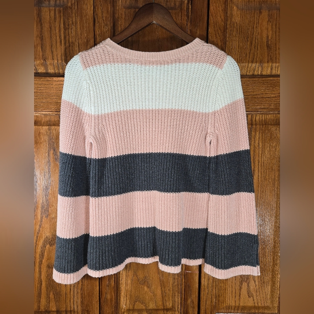Gap Knit Striped Oversized Wide Sleeve Pink White Gray Sweater sz XS - Picture 4 of 4